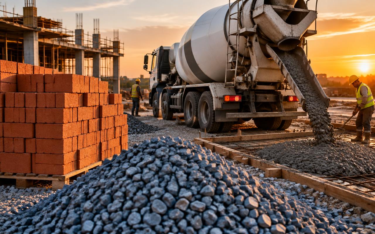 Ready-mix concrete being poured at a construction site